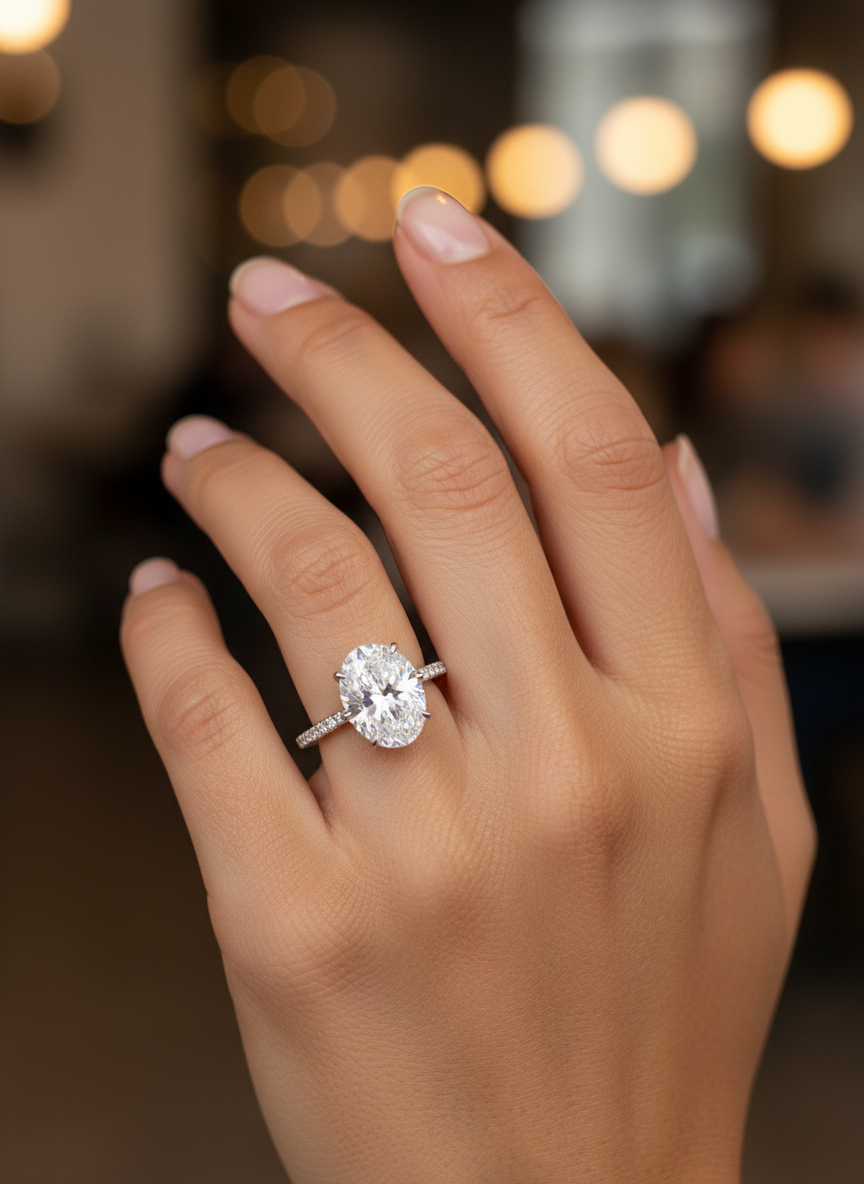 Anillo de Compromiso en Oro Blanco de 14K con Diamante de Laboratorio Corte Oval (3.04 ct) DJL024