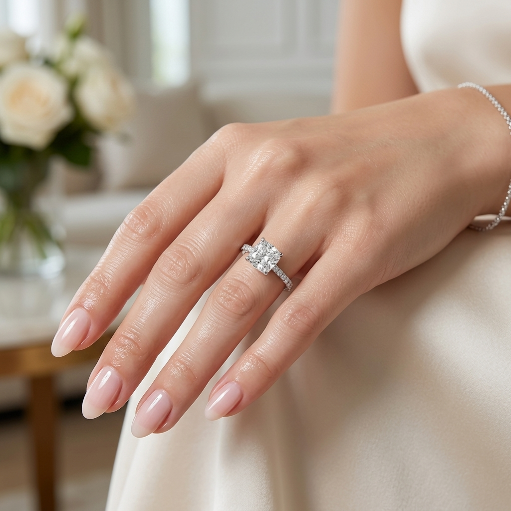 Anillo de Compromiso en Oro Blanco de 14K con Diamante de Laboratorio Corte Cushion (1.50 ct) DJL044